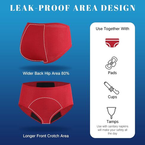 HELLOVE Womens Cotton Mesh Period Panties Menstrual Leak Proof Underwear Incontinence Protective Briefs(H-9-5-1,5X-Large) in Kuwait