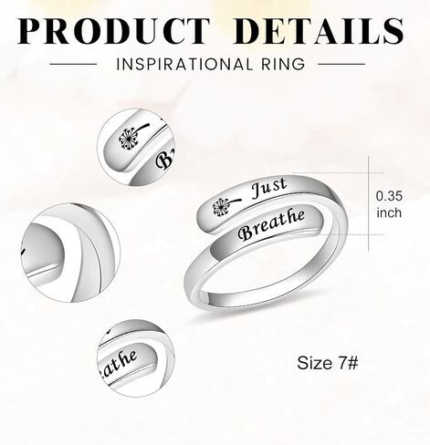 BEILIN Just Breathe Rings for Women 925 Sterling Silver Adjustable Promise Ring Inspirational Jewelry Gifts in Kuwait