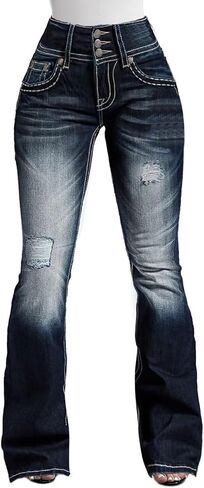 Flamingals Ripped Jeans for Women 90s Vintage Sexy Tummy Control High Waisted Bell Bottom Jeans in Saudi Arabia