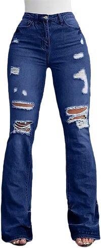 Flamingals Ripped Jeans for Women 90s Vintage Sexy Tummy Control High Waisted Bell Bottom Jeans in Saudi Arabia