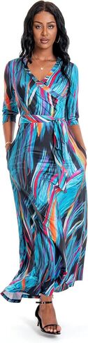 KINIKO Women Maxi Dress with Pockets V Neck 3/4 Sleeve Summer 2024 Boho Floral Printed Wrap Long Dresses Outfits in Saudi Arabia