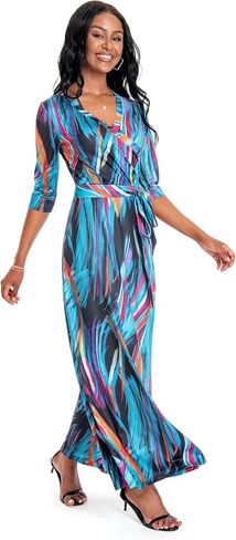 KINIKO Women Maxi Dress with Pockets V Neck 3/4 Sleeve Summer 2024 Boho Floral Printed Wrap Long Dresses Outfits in Saudi Arabia