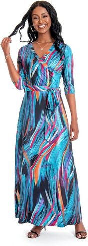KINIKO Women Maxi Dress with Pockets V Neck 3/4 Sleeve Summer 2024 Boho Floral Printed Wrap Long Dresses Outfits in Saudi Arabia