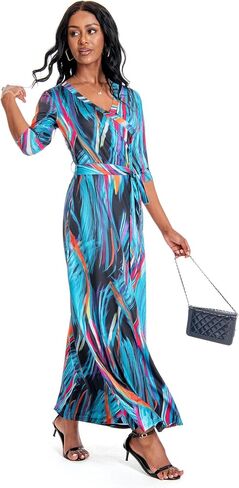 KINIKO Women Maxi Dress with Pockets V Neck 3/4 Sleeve Summer 2024 Boho Floral Printed Wrap Long Dresses Outfits in Saudi Arabia