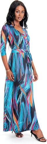 KINIKO Women Maxi Dress with Pockets V Neck 3/4 Sleeve Summer 2024 Boho Floral Printed Wrap Long Dresses Outfits in Saudi Arabia
