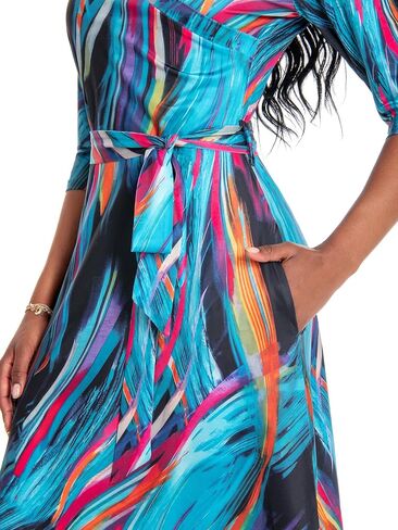 KINIKO Women Maxi Dress with Pockets V Neck 3/4 Sleeve Summer 2024 Boho Floral Printed Wrap Long Dresses Outfits in Saudi Arabia