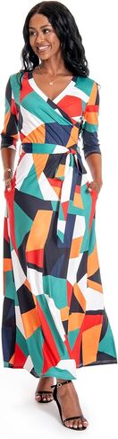 KINIKO Women Maxi Dress with Pockets V Neck 3/4 Sleeve Summer 2024 Boho Floral Printed Wrap Long Dresses Outfits in Saudi Arabia