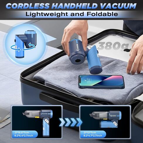 Saker Foldable Car Vacuum Portable Cordless15000PA 3 in 1 Mini Handheld Rechargeable Vacuum Cleaner with Brushless Motor for Car,Office Pet and Home Cleaning HL132 in Kuwait