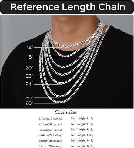 ChicSilver 2.8mm/5mm Solid 925 Sterling Silver Cuban Link/Figaro Chain Necklace for Women Men, 14, 18, 20, 22, 24, 26, 28 Inch(with Gift Box) in Saudi Arabia
