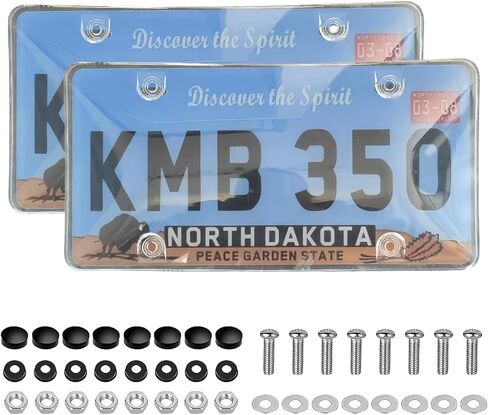 License Plate Protector,Universal Clear License Plate Protector,Plastic Car Front/Rear License Plate Covers Compatible with American Srandard Car,with Screws Caps,2Pack.(Patten A)… (2PCS BLA) in Saudi Arabia