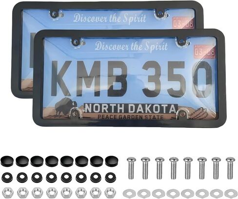 License Plate Protector,Universal Clear License Plate Protector,Plastic Car Front/Rear License Plate Covers Compatible with American Srandard Car,with Screws Caps,2Pack.(Patten A)… (2PCS BLA) in Saudi Arabia