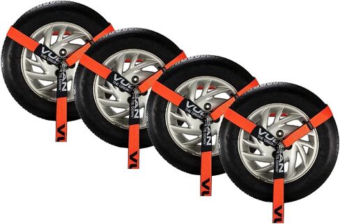 VULCAN Wheel Dolly Tire Harness with Universal O-Ring - 2 Inch x 96 Inch - 4 Pack - PROSeries - 3,300 Pound Safe Working Load - Straps Only - Ratchets Sold Separately in Kuwait