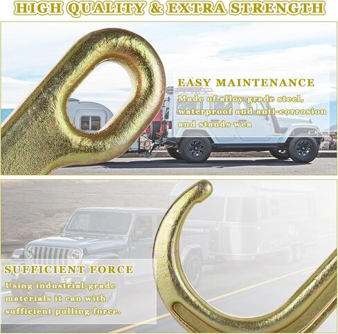 jmiatry 2 حزم 8 بوصة j خطاف سحب g70 الصلب الثقيلة سحب j هوك الأصفر الزنك مطلي كليفيس j هوك لمقطورة شاحنة جرار حزام السحب، 10800 رطل تحميل العمل in Kuwait