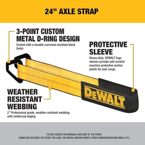 DEWALT DXBC80004 أسود/أصفر 2 بوصة × 24 بوصة حزام ربط للمحور الممتاز (قوة كسر 10000 رطل) - شديد التحمل للشاحنة والمقطورة وATV وUTV ورافعات الدعم in Saudi Arabia