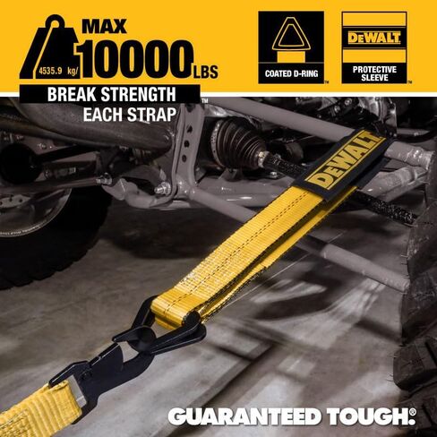 DEWALT DXBC80004 أسود/أصفر 2 بوصة × 24 بوصة حزام ربط للمحور الممتاز (قوة كسر 10000 رطل) - شديد التحمل للشاحنة والمقطورة وATV وUTV ورافعات الدعم in Saudi Arabia