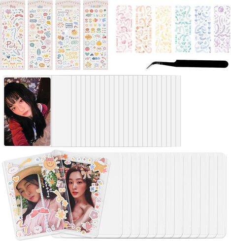 Baskiss Photocard Holders and Sticker Deco Kit, 15 Hard Toploaders, 50 Ultra Thick Sleeves, Idol Album Photo Clear Protector for Kpop Photocards, Polaroids, Photos (Joyful Celebration) in Saudi Arabia