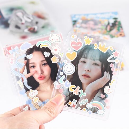 Baskiss Photocard Holders and Sticker Deco Kit, 15 Hard Toploaders, 50 Ultra Thick Sleeves, Idol Album Photo Clear Protector for Kpop Photocards, Polaroids, Photos (Joyful Celebration) in Saudi Arabia