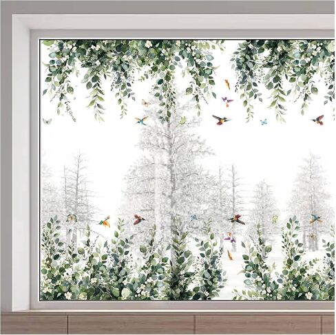 GORGECRAFT 45.6x11.8 Inch Large Hanging Window Clings Vine Window Decals Green Leaves Window Stickers Spring Bird Flower Window Decal Removable Reusable Window Film for Sliding Door Glass Room Decor in Saudi Arabia