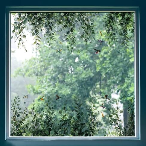 GORGECRAFT 45.6x11.8 Inch Large Hanging Window Clings Vine Window Decals Green Leaves Window Stickers Spring Bird Flower Window Decal Removable Reusable Window Film for Sliding Door Glass Room Decor in Saudi Arabia