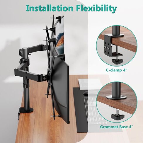 WALI Single Monitor Arm Desk Mount, with Mounting Adaptor Brackets, Monitor Arm Holds Up to 27" Screens Without Mounting Holes, Adjustable Stand for Home, Office, School Application, (M001U), Black in Saudi Arabia