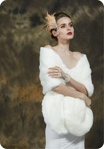 BEAUTELICATE Women's Faux Fur Shawl Winter Wedding Stoles Wrap for Bridal Evening Party in Saudi Arabia