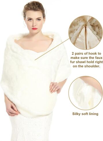 BEAUTELICATE Women's Faux Fur Shawl Winter Wedding Stoles Wrap for Bridal Evening Party in Saudi Arabia