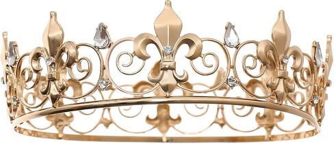 FORSEVEN Full Round King Crown- Metal Rhinestone Crowns and Tiaras for Women and Men Party Prom (HG340 Gold) in Kuwait