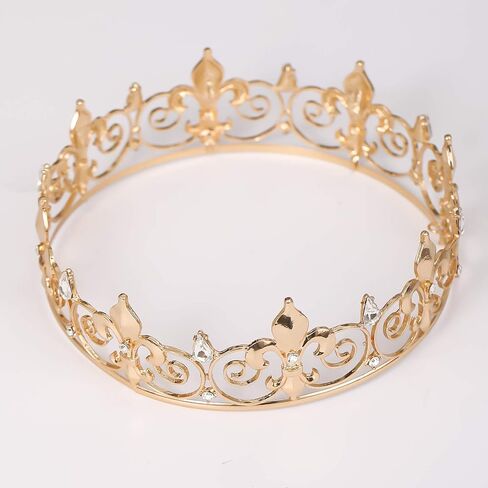 FORSEVEN Full Round King Crown- Metal Rhinestone Crowns and Tiaras for Women and Men Party Prom (HG340 Gold) in Kuwait