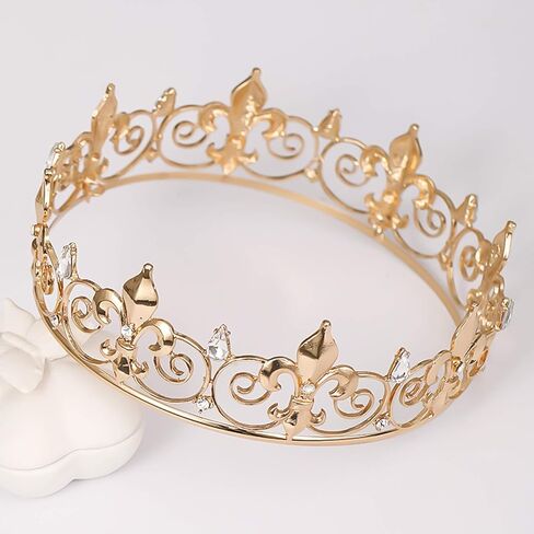 FORSEVEN Full Round King Crown- Metal Rhinestone Crowns and Tiaras for Women and Men Party Prom (HG340 Gold) in Kuwait