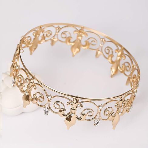 FORSEVEN Full Round King Crown- Metal Rhinestone Crowns and Tiaras for Women and Men Party Prom (HG340 Gold) in Kuwait