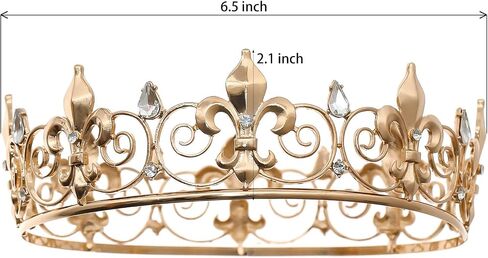 FORSEVEN Full Round King Crown- Metal Rhinestone Crowns and Tiaras for Women and Men Party Prom (HG340 Gold) in Kuwait