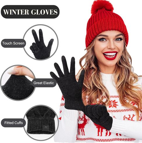 FZ FANTASTIC ZONE Womens Winter Warm Touch Screen Gloves Chenille Elastic Cuffs Knit Gloves for Women Cold Weather Gifts in Kuwait