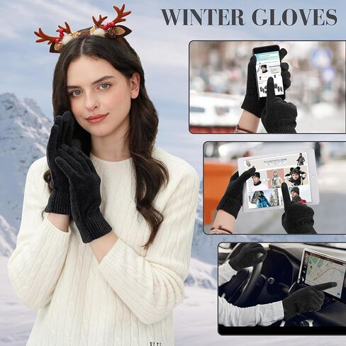 FZ FANTASTIC ZONE Womens Winter Warm Touch Screen Gloves Chenille Elastic Cuffs Knit Gloves for Women Cold Weather Gifts in Kuwait