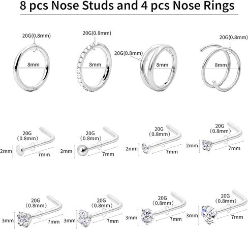 Gold Nose Rings Hoops for Women: Surgical Steel Nose Ring Packs - Nose Stud Nose Piercings Jewelry - 16G 20G 18 Gauge Double Hoop Nose ring - L Shaped Nose Rings for Men - Conch Septum Rings in Saudi Arabia