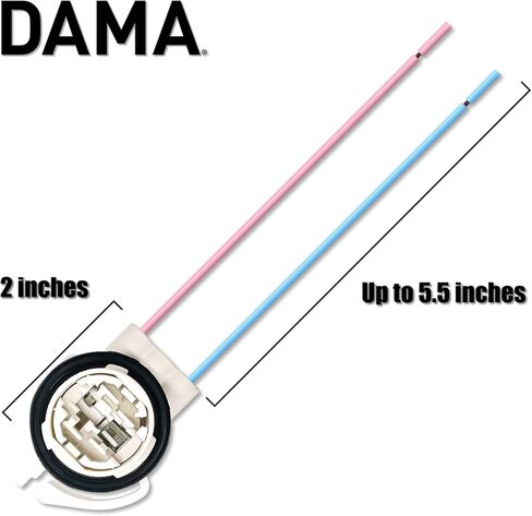 DAMA 3156 3157 Bulb Angled Socket Wire Harness Pigtail Connectors for LED Bulbs Turn Signal Lights DRL Lamps Taillights Retrofit | Durable Tempered Plastic Female Pigtail 12 ga. 18 AWG | Pack of 2 in Kuwait
