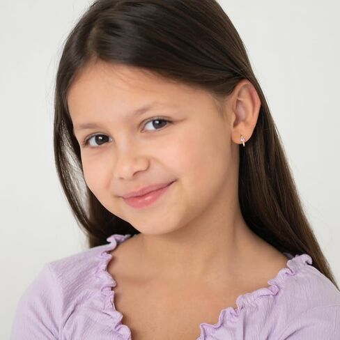 14k Yellow Gold Cubic Zirconia Sparkling Heart Hoop Earrings For Little Girls & Preteens 9mm - Tiny Hoop Earrings For Young Girls With Heart CZ's - Heart Shaped Children's Jewelry in Kuwait