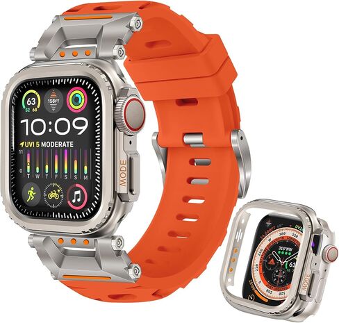 Rugged Strap for Apple Watch Ultra 2/Ultra Band 49mm with Stainless Steel Case, Armor TPU Sport Bands for iWatch Ultra2/1 with Metal Connector, Waterproof Wristband for Apple Watch Men Black/Gray in Saudi Arabia
