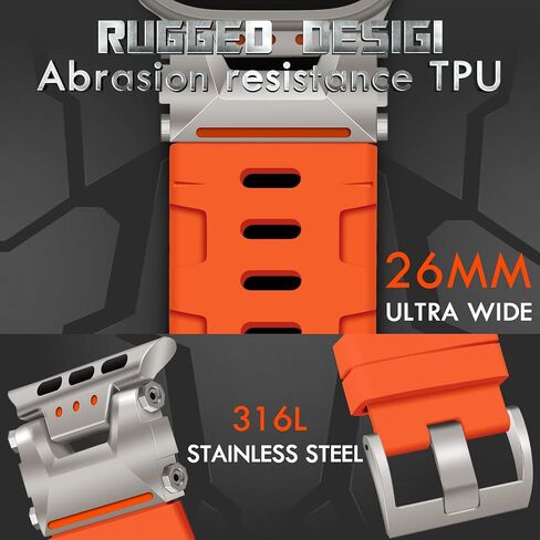 Rugged Strap for Apple Watch Ultra 2/Ultra Band 49mm with Stainless Steel Case, Armor TPU Sport Bands for iWatch Ultra2/1 with Metal Connector, Waterproof Wristband for Apple Watch Men Black/Gray in Saudi Arabia