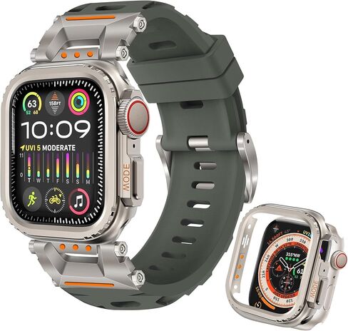 حزام متين لساعة Apple Watch Ultra 2/Ultra Band 49 ملم مع هيكل من الفولاذ المقاوم للصدأ، وأساور رياضية مدرعة من مادة TPU لساعة iWatch Ultra2/1 مع موصل معدني، وسوار معصم مقاوم للماء لساعة Apple Watch للرجال باللون الأسود/الرمادي in Kuwait