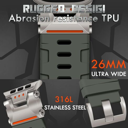 حزام متين لساعة Apple Watch Ultra 2/Ultra Band 49 ملم مع هيكل من الفولاذ المقاوم للصدأ، وأساور رياضية مدرعة من مادة TPU لساعة iWatch Ultra2/1 مع موصل معدني، وسوار معصم مقاوم للماء لساعة Apple Watch للرجال باللون الأسود/الرمادي in Kuwait