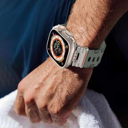 حزام متين لساعة Apple Watch Ultra 2/Ultra Band 49 ملم مع هيكل من الفولاذ المقاوم للصدأ، وأساور رياضية مدرعة من مادة TPU لساعة iWatch Ultra2/1 مع موصل معدني، وسوار معصم مقاوم للماء لساعة Apple Watch للرجال باللون الأسود/الرمادي in Kuwait