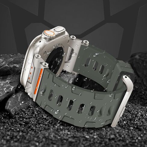 حزام متين لساعة Apple Watch Ultra 2/Ultra Band 49 ملم مع هيكل من الفولاذ المقاوم للصدأ، وأساور رياضية مدرعة من مادة TPU لساعة iWatch Ultra2/1 مع موصل معدني، وسوار معصم مقاوم للماء لساعة Apple Watch للرجال باللون الأسود/الرمادي in Kuwait