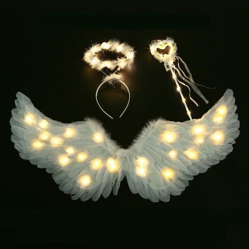 SunnyLisa Angel Wings - Angel Costume for Woman Girls, Light Up Angel Wings and Halo & Wand, Halloween LED Angel Costume Set in Saudi Arabia
