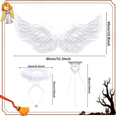 SunnyLisa Angel Wings - Angel Costume for Woman Girls, Light Up Angel Wings and Halo & Wand, Halloween LED Angel Costume Set in Saudi Arabia