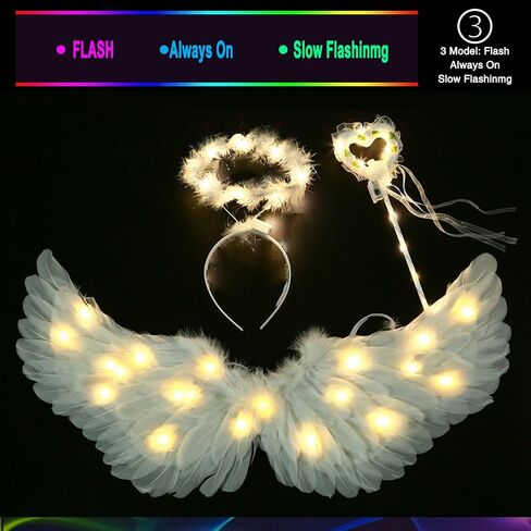 SunnyLisa Angel Wings - Angel Costume for Woman Girls, Light Up Angel Wings and Halo & Wand, Halloween LED Angel Costume Set in Saudi Arabia