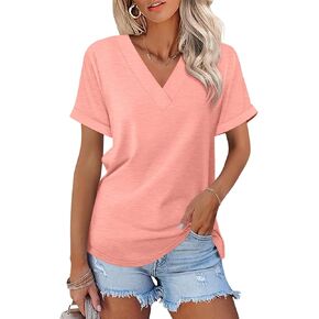 Women's Short Sleeve T Shirts Casual V Neck Summer Tops Batwing Sleeve Ladies Basic Tees