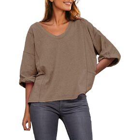 Dokotoo Womens Summer Tops Casual Crewneck Short Sleeve T Shirts for Women Solid Oversized Blouses Tops in Kuwait