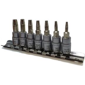 7PCS Torx Star 6 Point 1/4-Inch Impact Drive Socket Kit, Broken Bolt Extractor with T10 T15 T20 T25 T27 T30 T40 - Damaged & Stripped & Fastener Screw Remover Tool Set