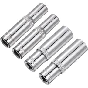 uxcell 6-Point Shallow Socket, 1/4" Drive 2pcs 10mm Deep Socket & 2pcs 13mm Deep Socket Cr-V Metric Socket for DIY Hand-Making Repair Automotive