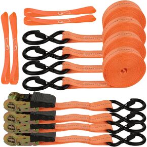 4Pack Ratchet Straps, 20Ft Ratchet Tie Down Straps, 1700 LB Break Strength Ratchet Cargo Straps with Safety Lock S Hooks & Soft Loops for Moving Cargo, Motorcycle, Appliances, Lawn Equipment